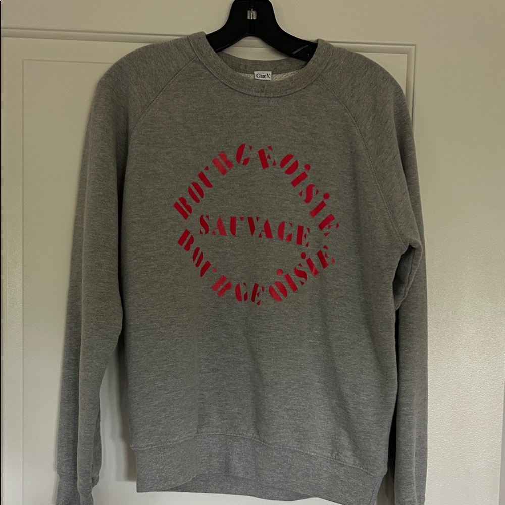 Clare V. Bourgeoisie Sauvage Grey Raglan Graphic Sweatshirt Small